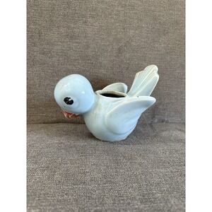 Vintage Shawnee Pottery Light Blue Chirping Bird Planter 5.5" long - CUTE!